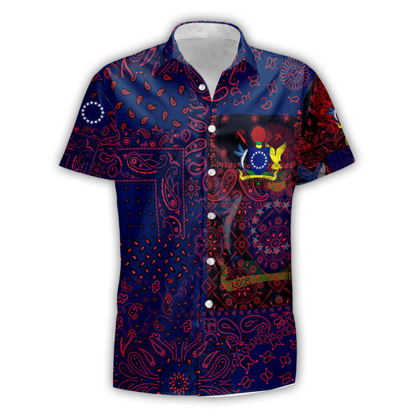 Cook Islands Short Sleeve Shirt Paisley Flag And Skull Style 1