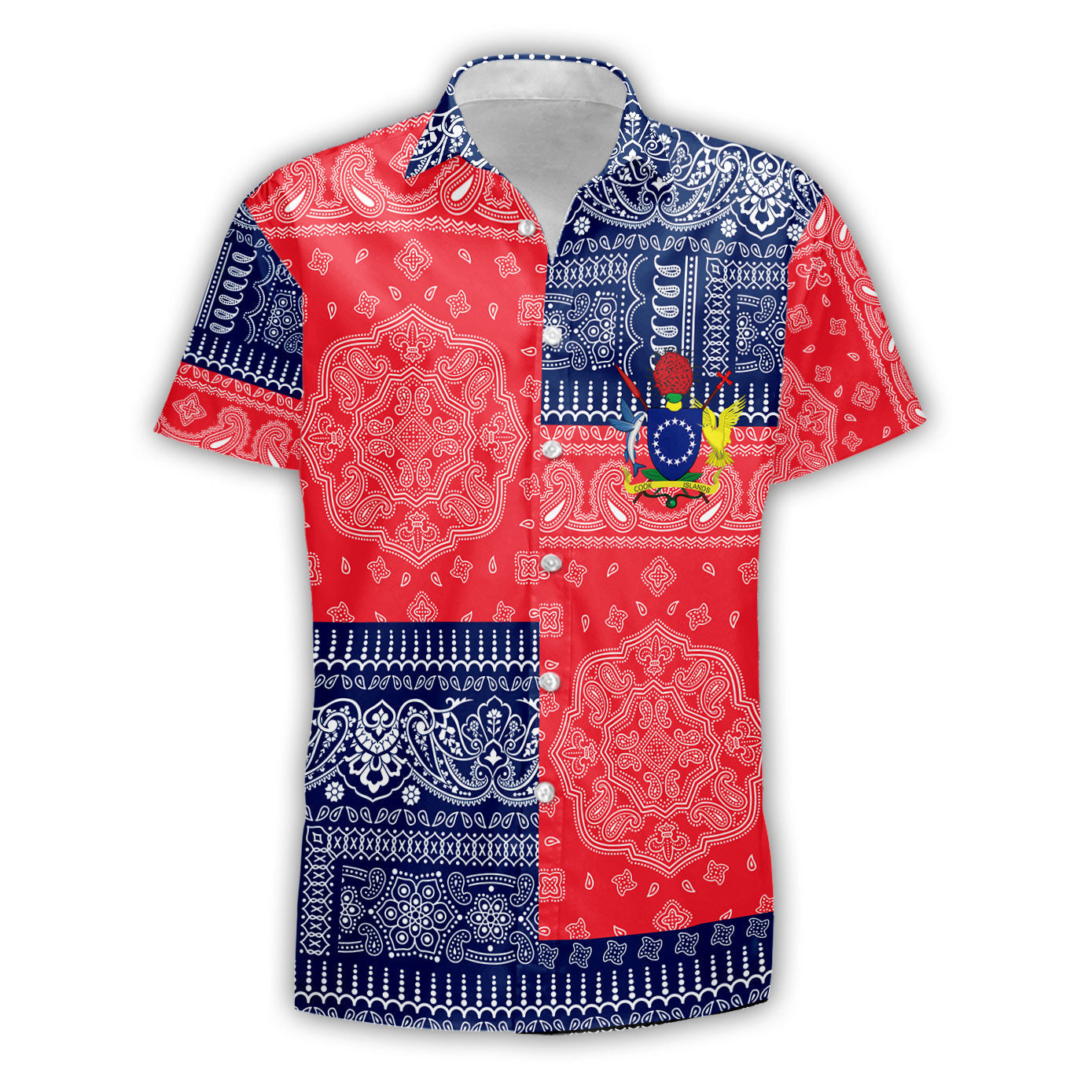 Cook Islands Short Sleeve Shirt Flag And Paisley Basic Style 3