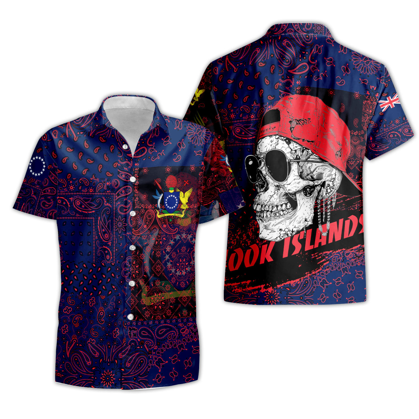 Cook Islands Short Sleeve Shirt Paisley Flag And Skull Style 4