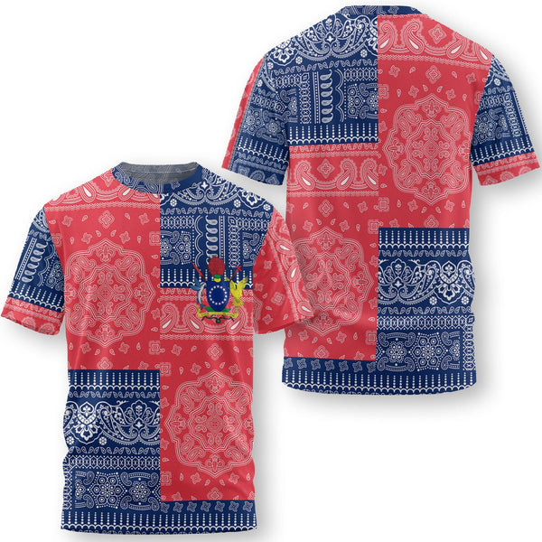 Cook Islands T Shirt Flag And Paisley Basic Style 1