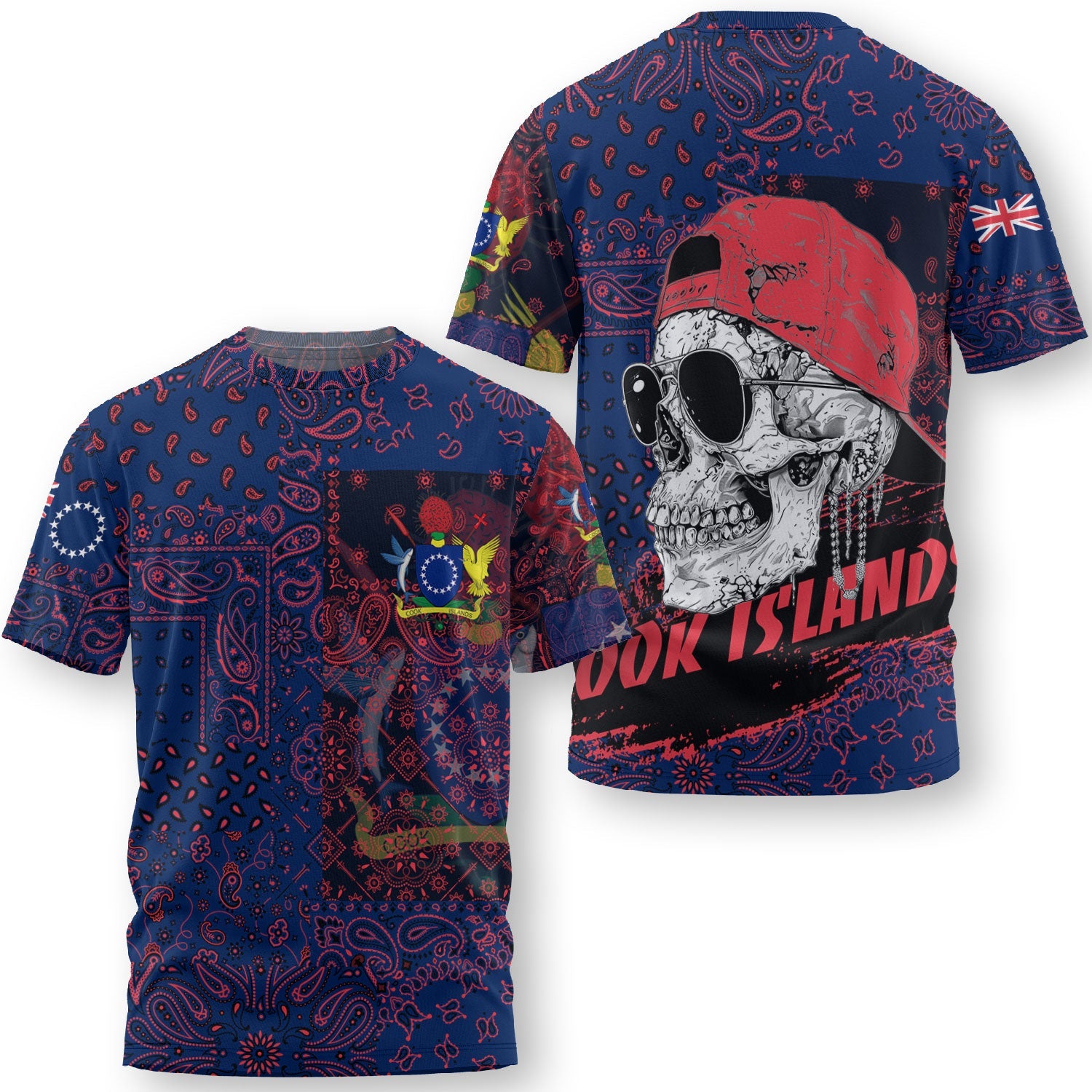 Cook Islands T Shirt Paisley Flag And Skull Style 5