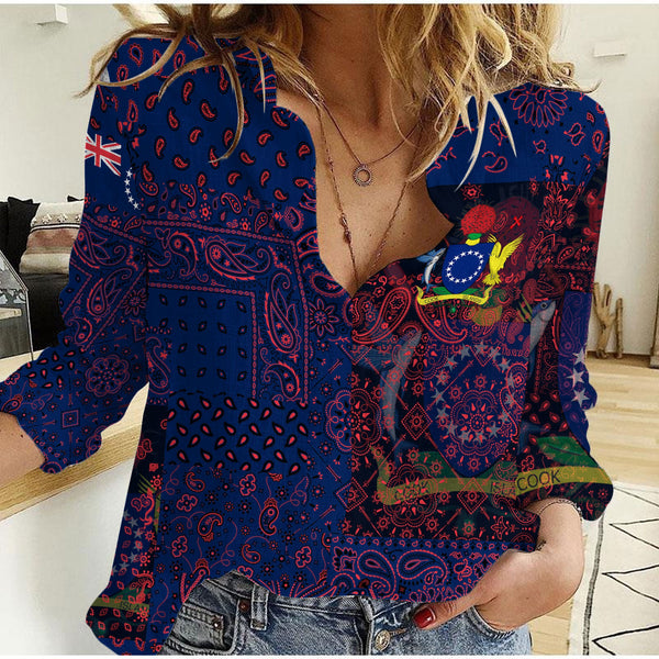 Cook Islands Women Casual Shirt Paisley Flag And Skull Style 1