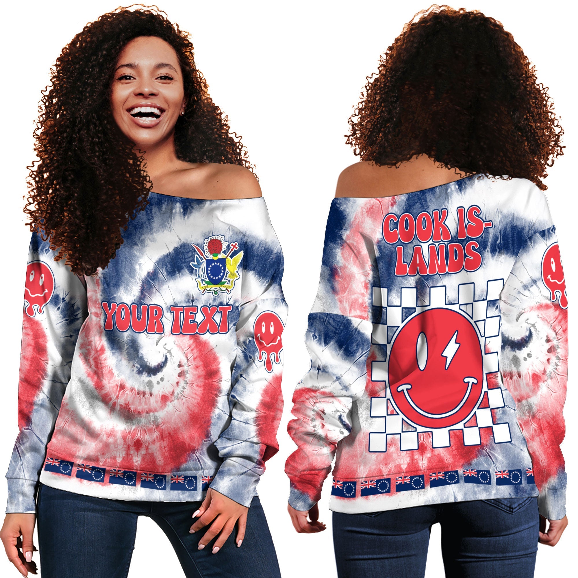 Cook Islands Women Off Shoulder Sweatshirt Custom Tie Dye Style 2