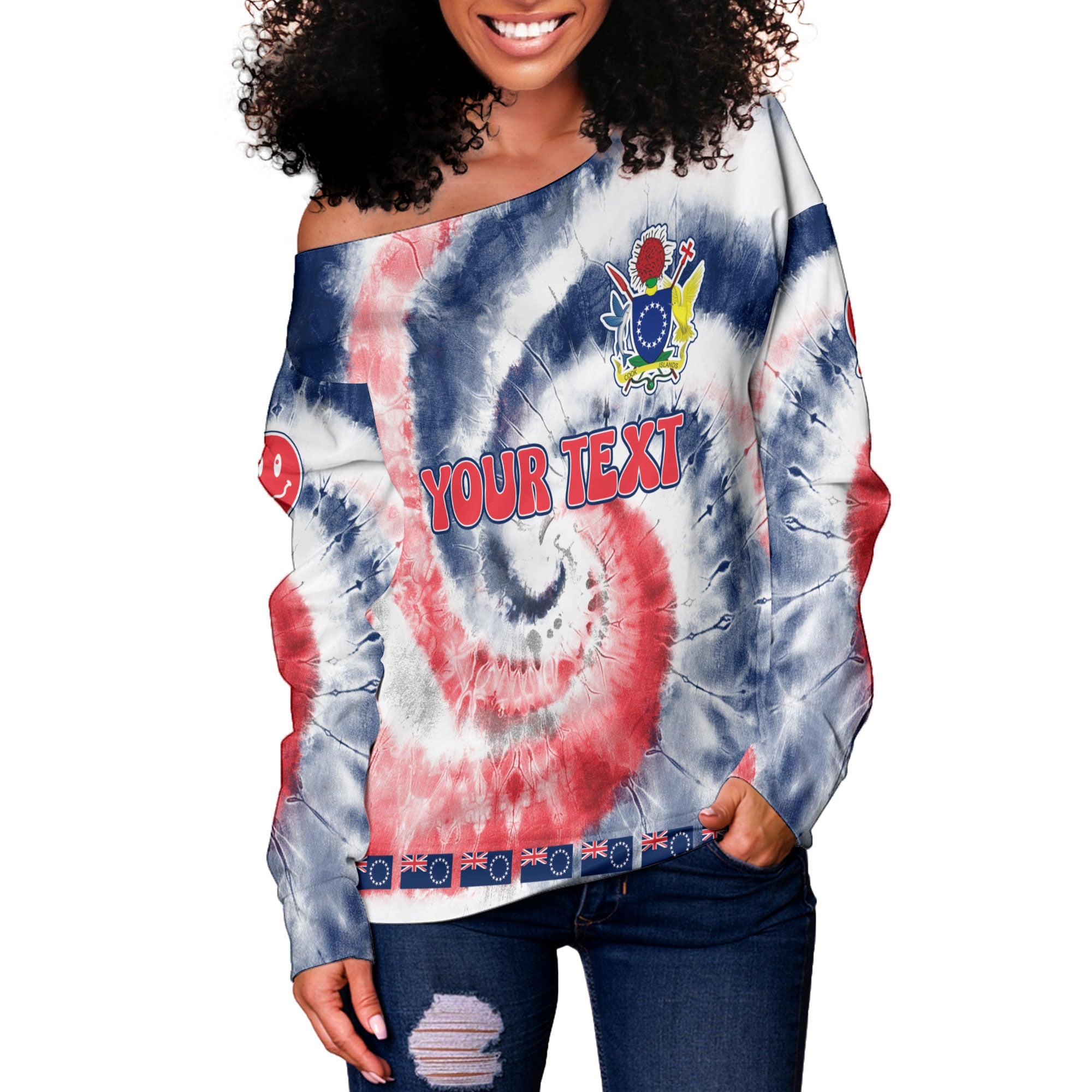 Cook Islands Women Off Shoulder Sweatshirt Custom Tie Dye Style 3