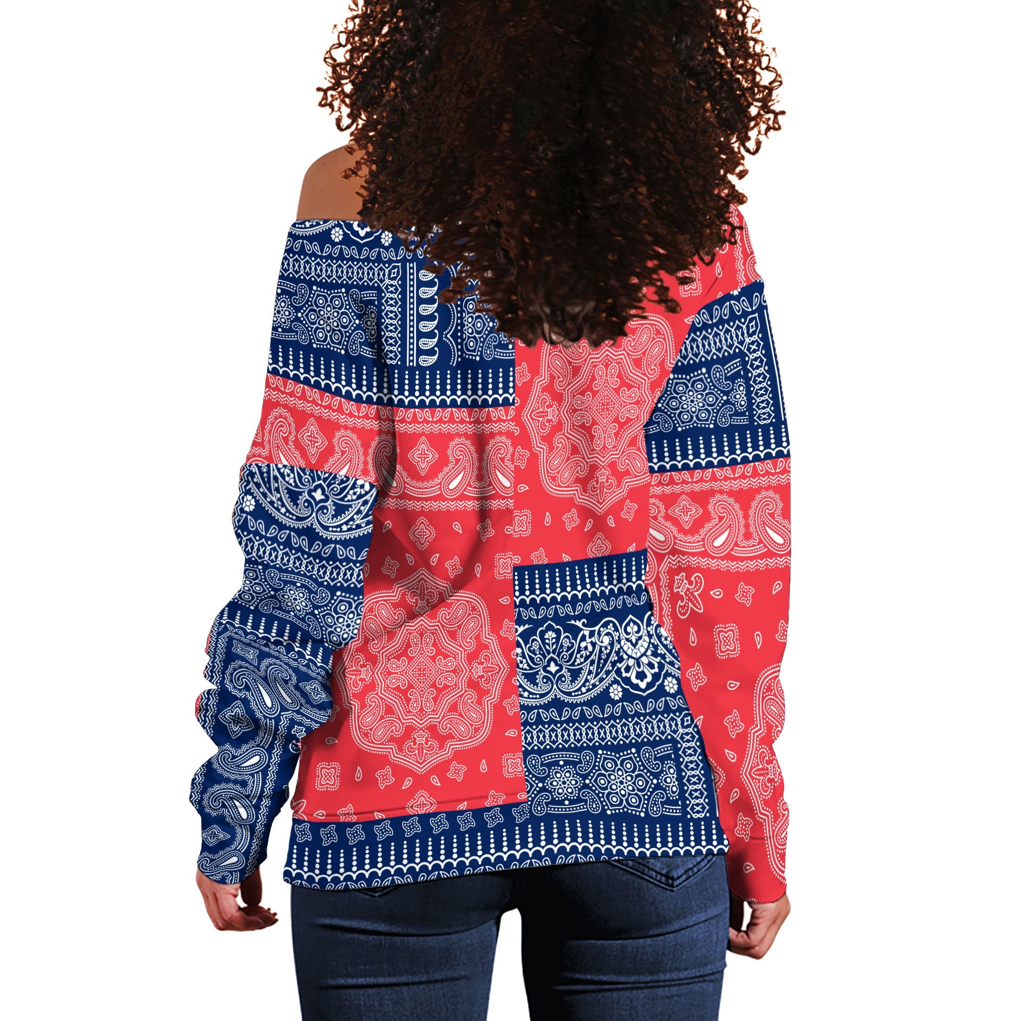 Cook Islands Women Off Shoulder Sweatshirt Flag And Paisley Basic Style 3