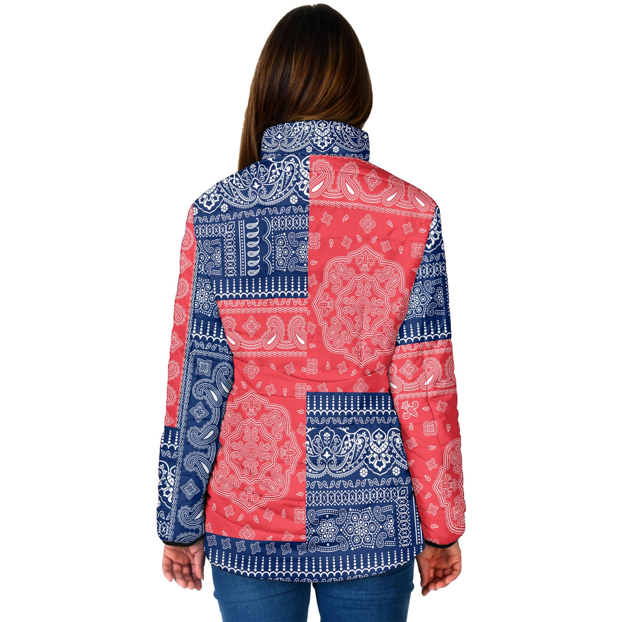 Cook Islands Women Padded Jacket Flag And Paisley Basic Style 2