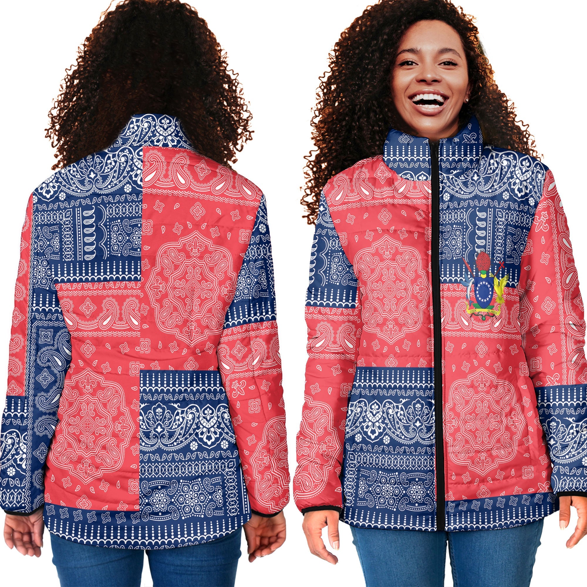 Cook Islands Women Padded Jacket Flag And Paisley Basic Style 4