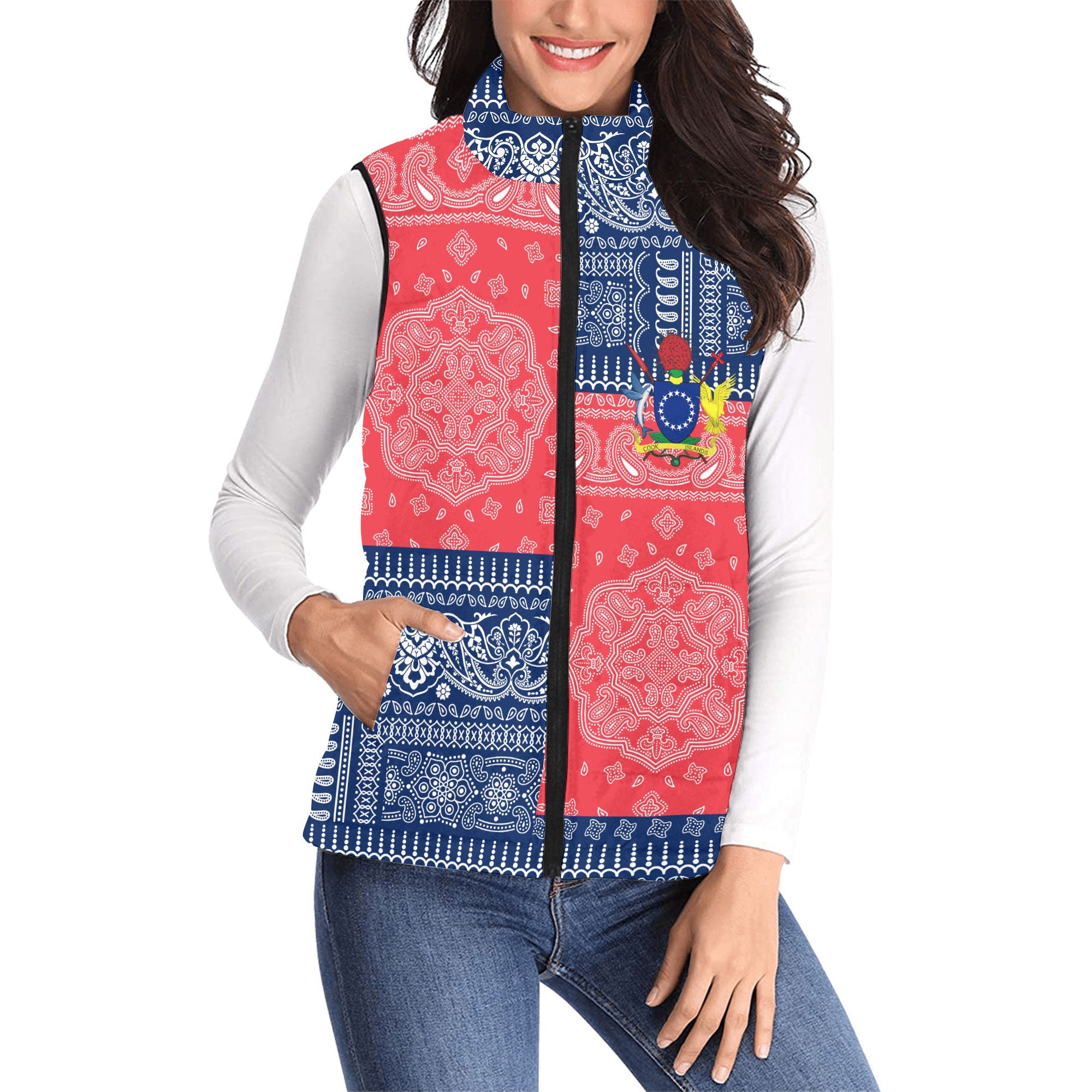 Cook Islands Women Padded Jacket Vest Flag And Paisley Basic Style 1