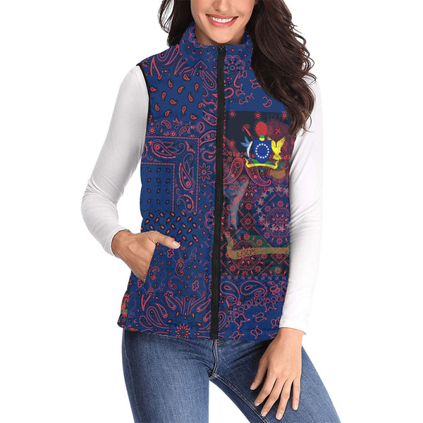 Cook Islands Women Padded Jacket Vest Paisley Flag And Skull Style 1