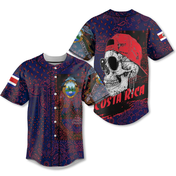 Costa Rica Baseball Jersey Paisley Flag And Skull Style 1