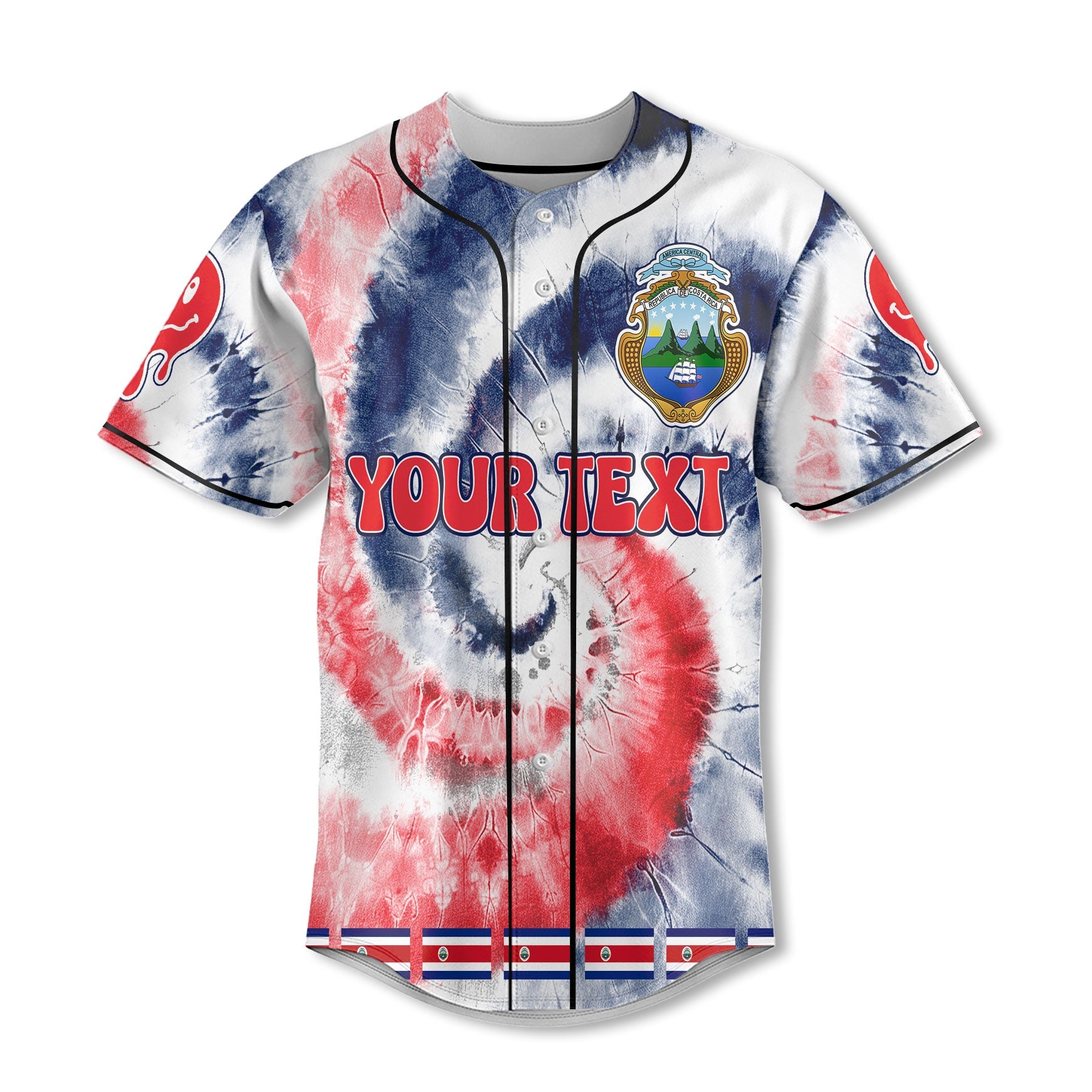 Costa Rica Baseball Jersey Custom Tie Dye Style 2