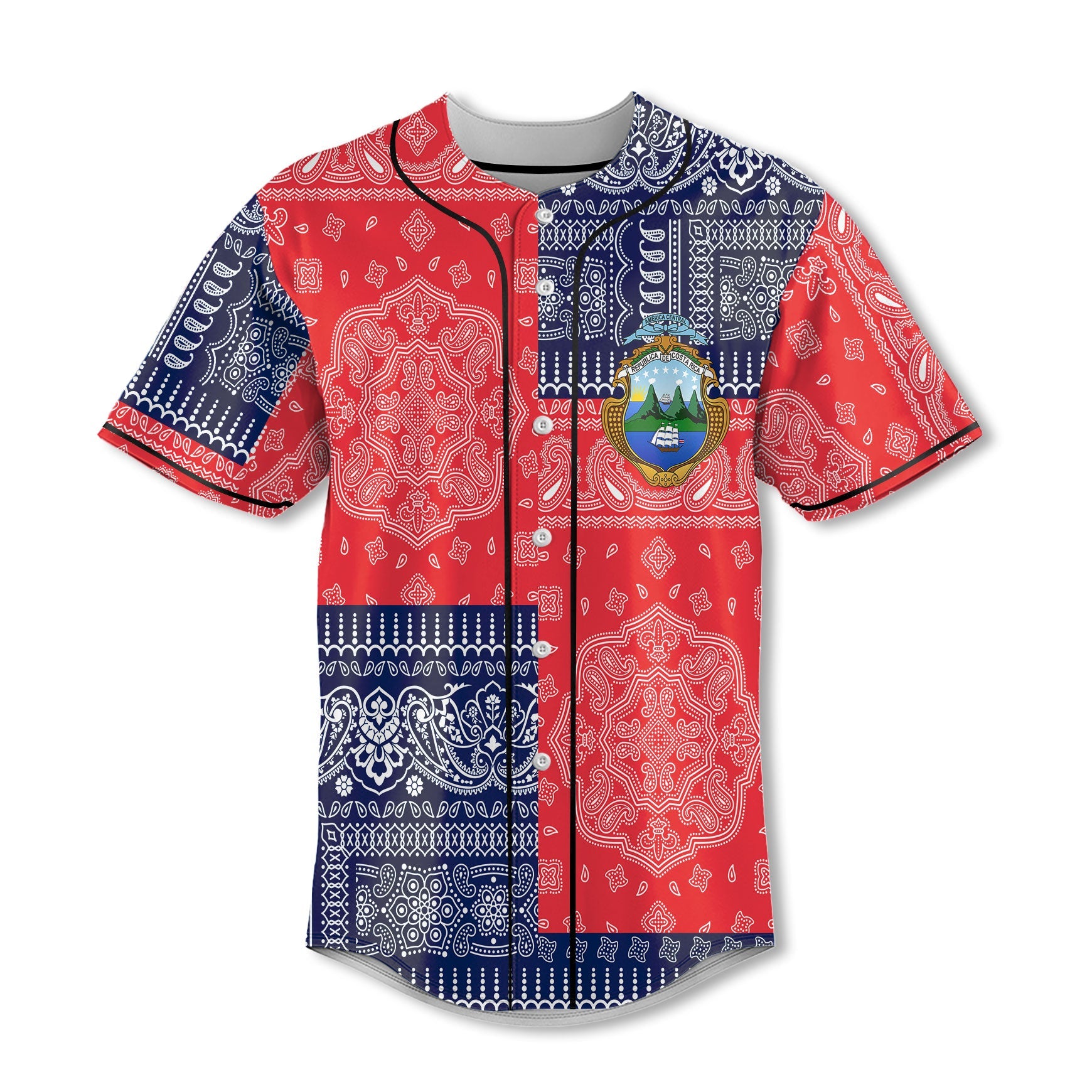 Costa Rica Baseball Jersey Flag And Paisley Basic Style 2