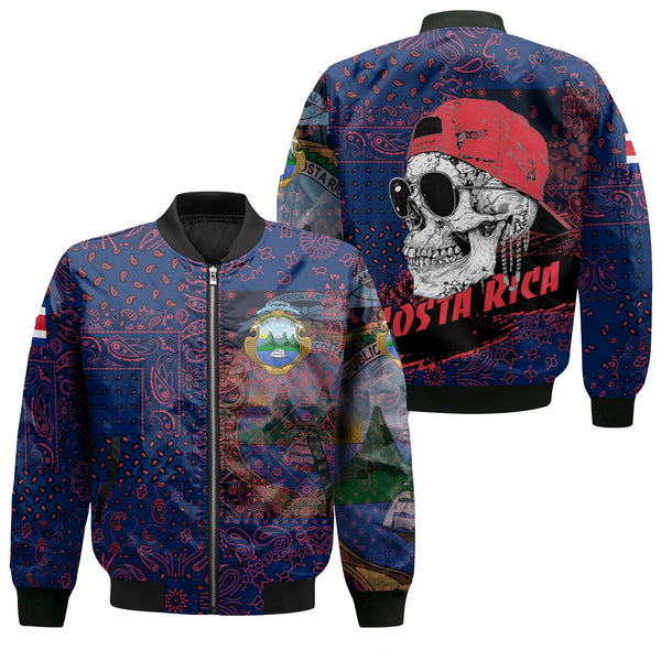 Costa Rica Bomber Jacket Paisley Flag And Skull Style 1