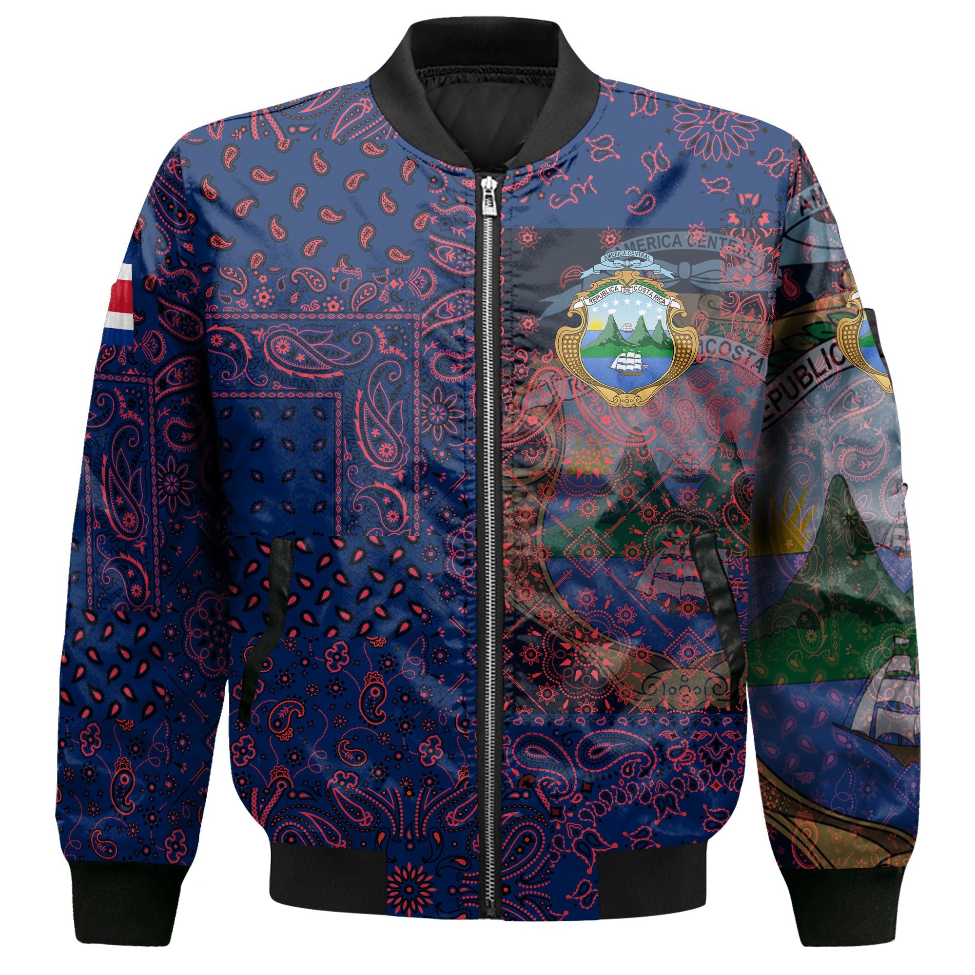 Costa Rica Bomber Jacket Paisley Flag And Skull Style 2