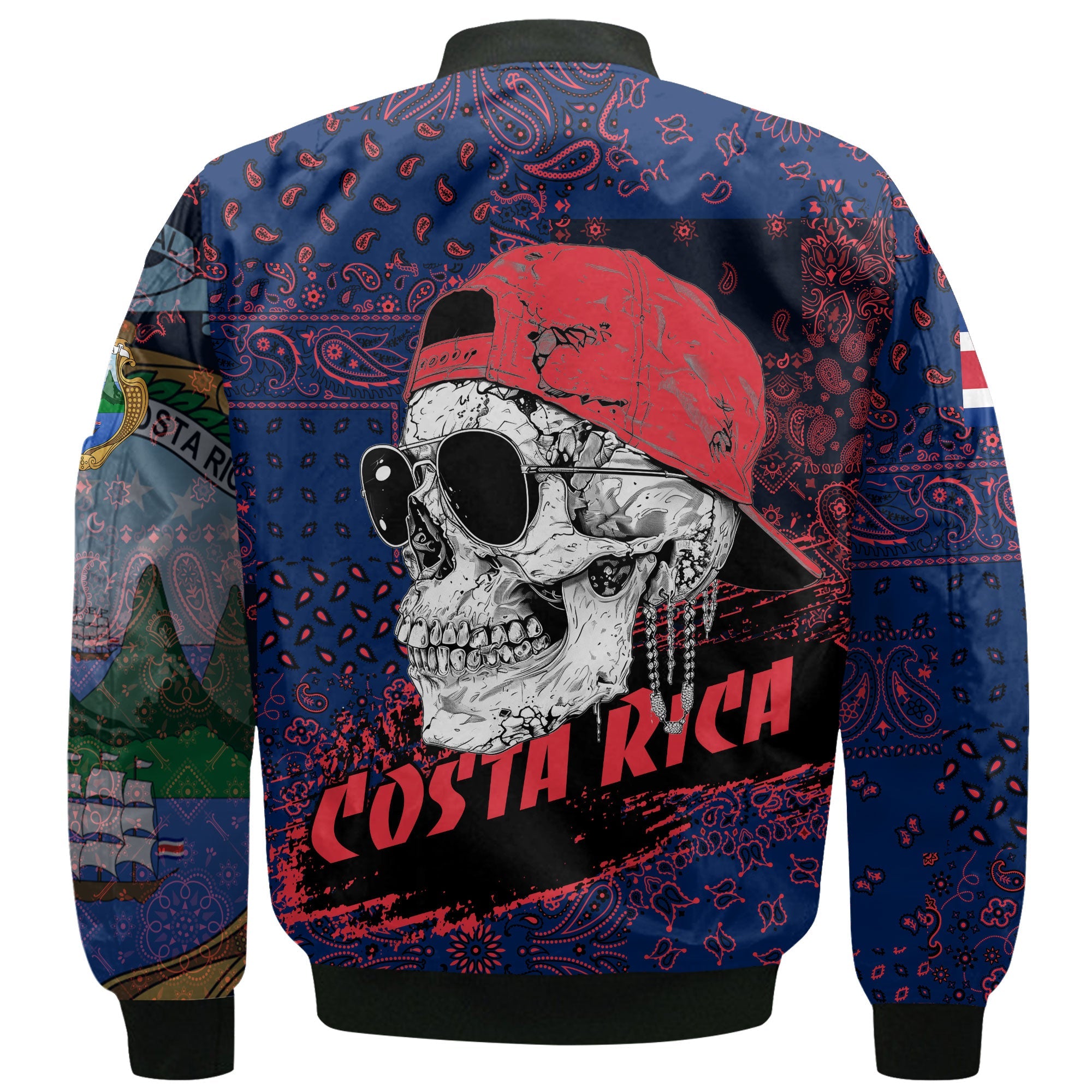 Costa Rica Bomber Jacket Paisley Flag And Skull Style 3