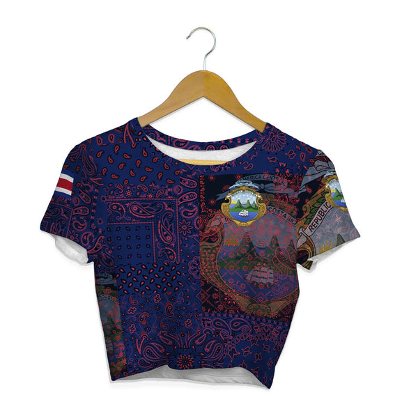 Costa Rica Croptop T Shirt Paisley Flag And Skull Style 1