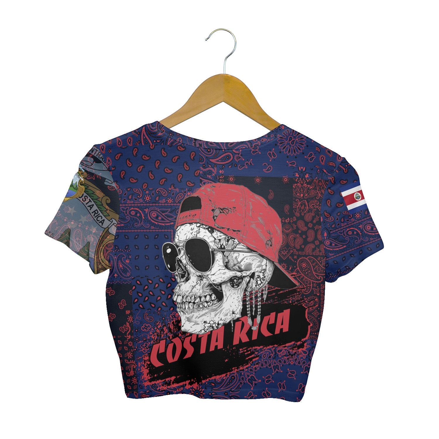 Costa Rica Croptop T Shirt Paisley Flag And Skull Style 2