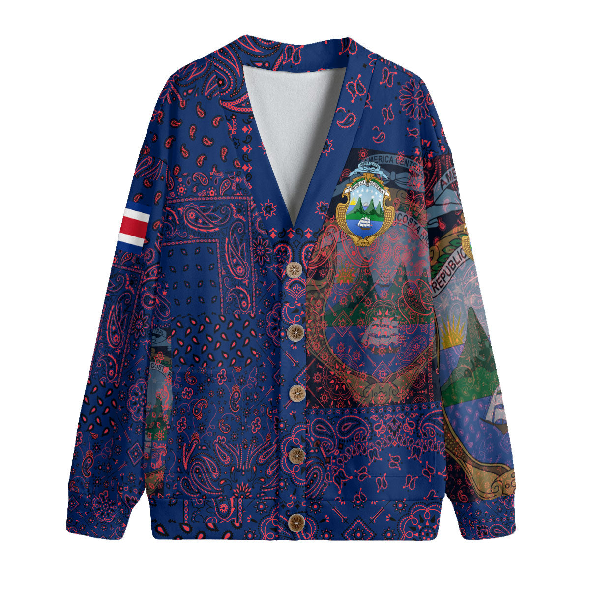 Costa Rica Fleece Cardigan Paisley Flag And Skull Style 1