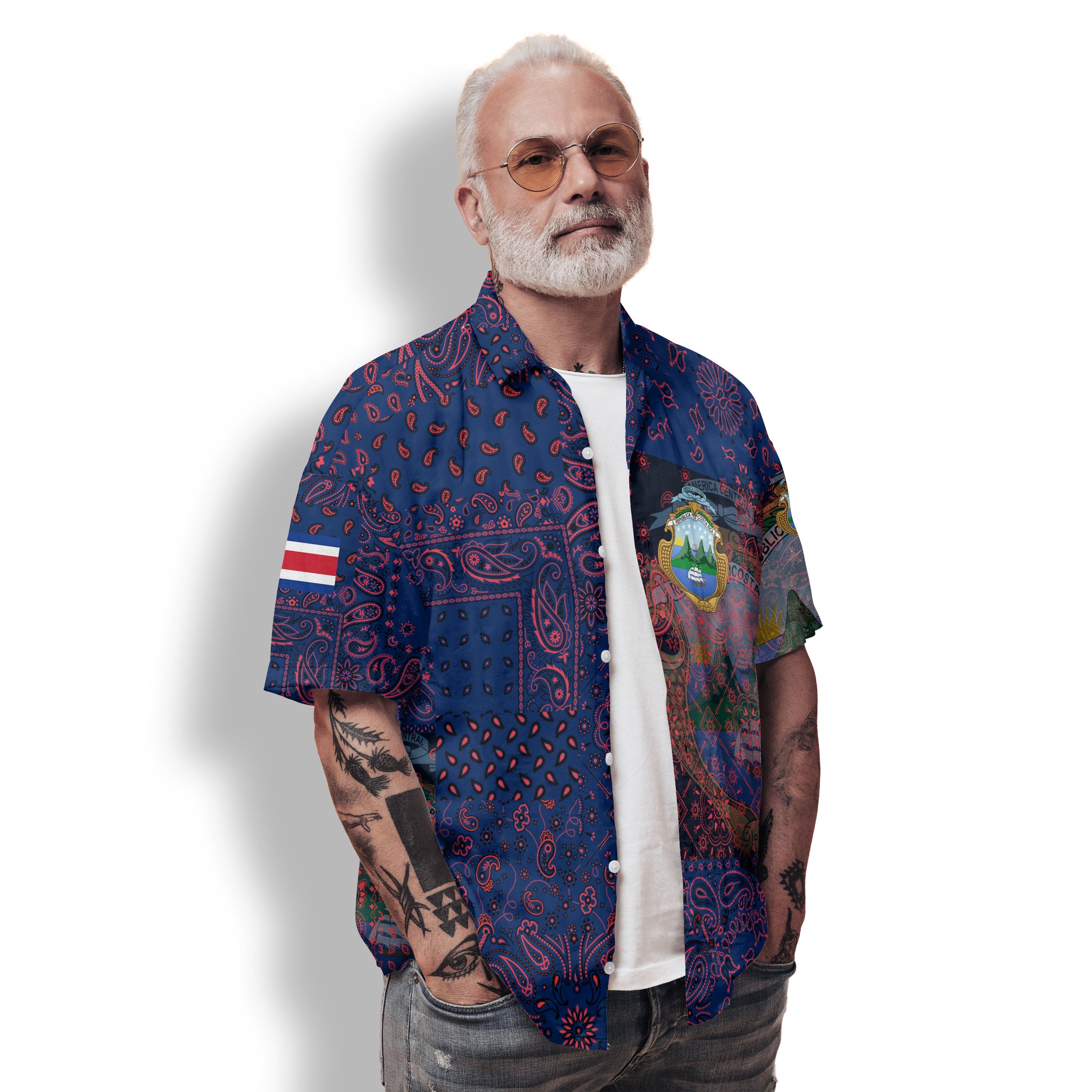 Costa Rica Hawaiian Shirt Paisley Flag And Skull Style 2