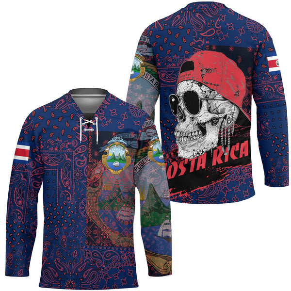 Costa Rica Hockey Jersey Paisley Flag And Skull Style 1