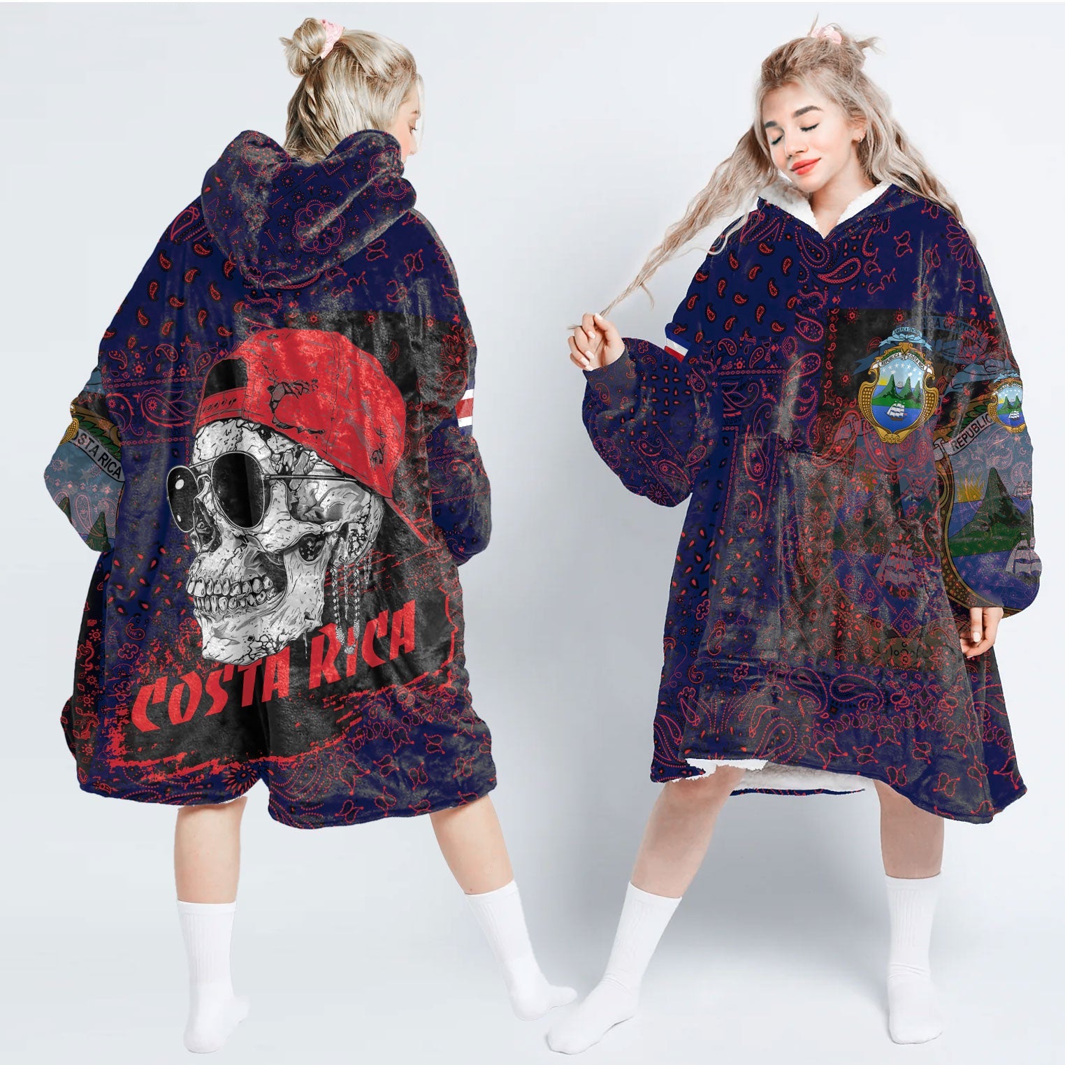 Costa Rica Hoodie Blanket Paisley Flag And Skull Style 1