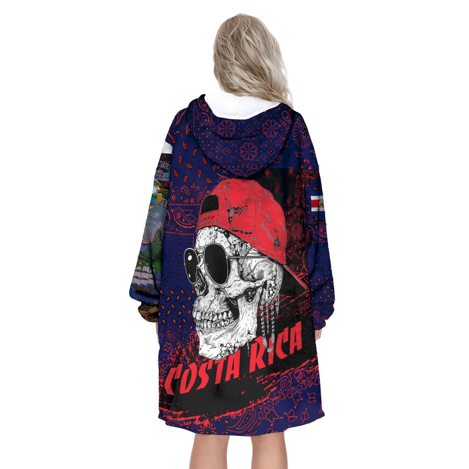 Costa Rica Hoodie Blanket Paisley Flag And Skull Style 3