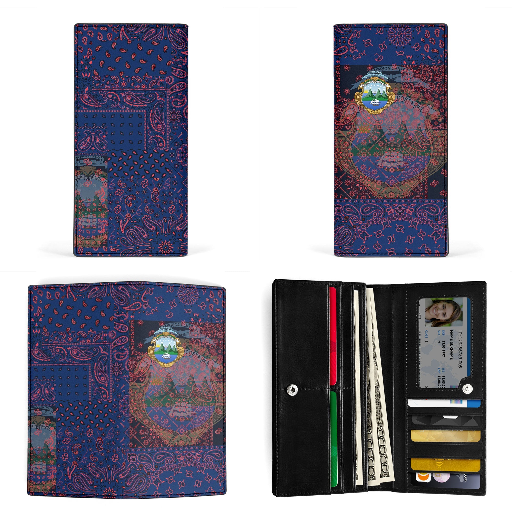 Costa Rica Leather Wallet Paisley Flag And Skull Style 3