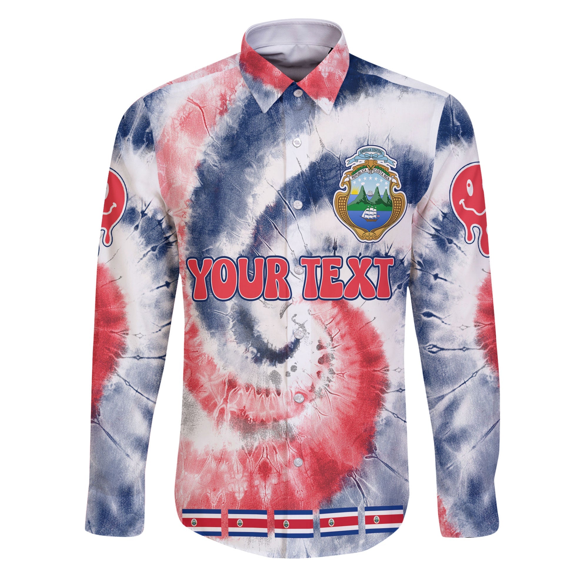 Costa Rica Long Sleeve Button Shirt Custom Tie Dye Style 1