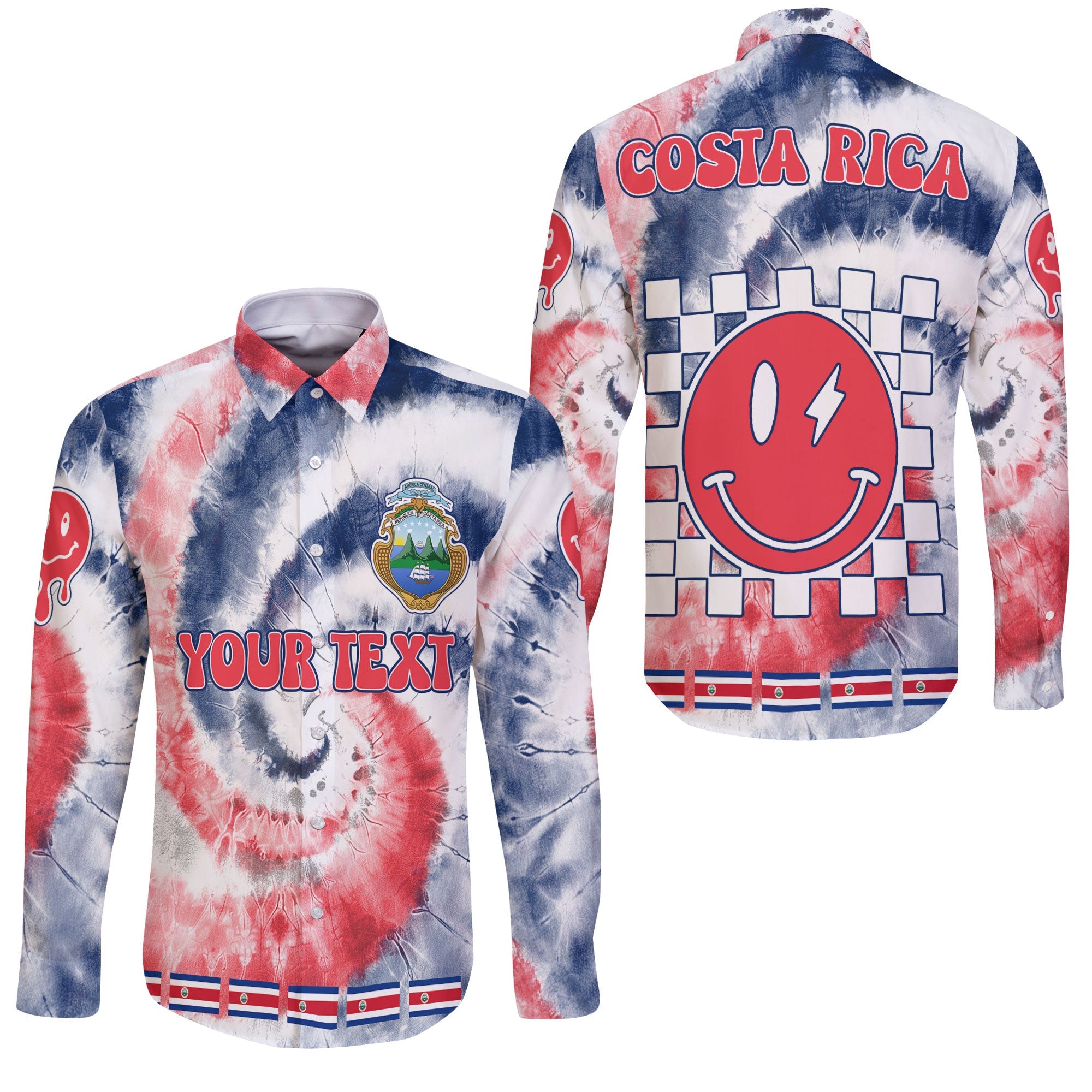 Costa Rica Long Sleeve Button Shirt Custom Tie Dye Style 3