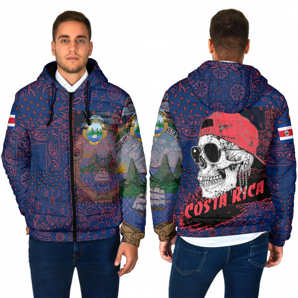 Costa Rica Men Hooded Padded Jacket Paisley Flag And Skull Style 1