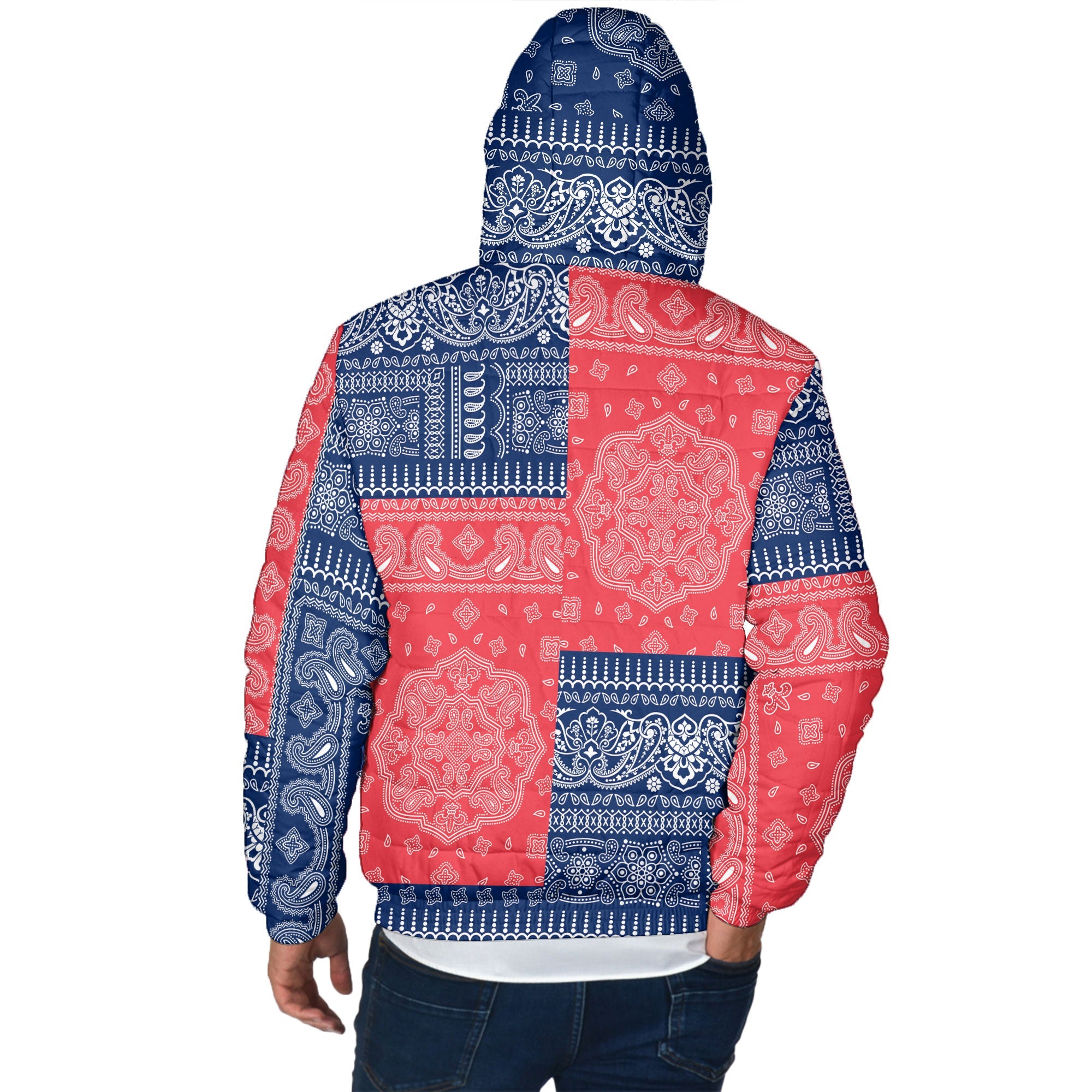 Costa Rica Men Hooded Padded Jacket Flag And Paisley Basic Style 3