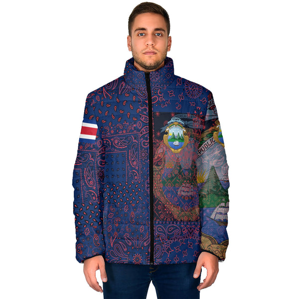 Costa Rica Men Padded Jacket Paisley Flag And Skull Style 1