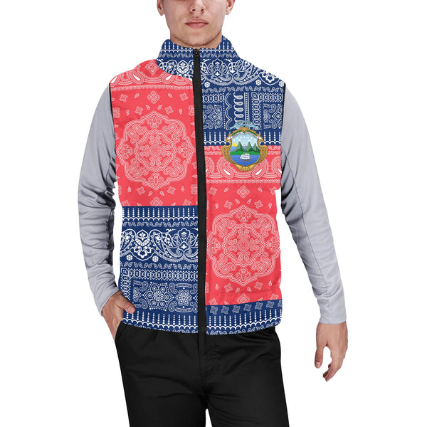 Costa Rica Men Padded Jacket Vest Flag And Paisley Basic Style 1