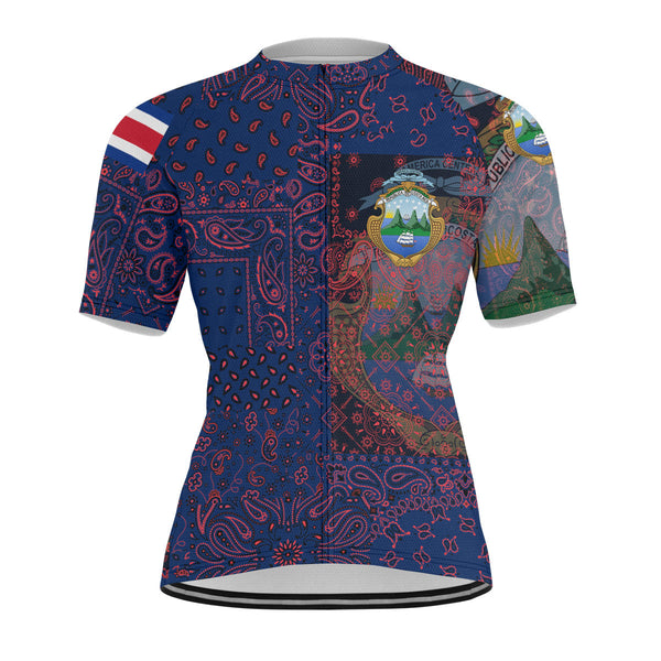 Costa Rica Men Cycling Jersey Paisley Flag And Skull Style 1