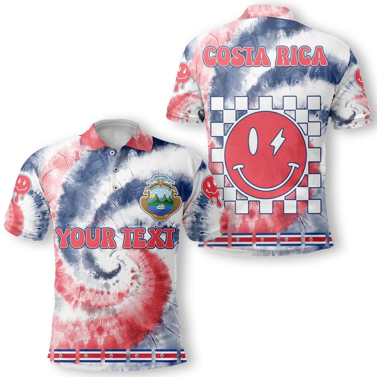 Costa Rica Polo Shirt Custom Tie Dye Style 1