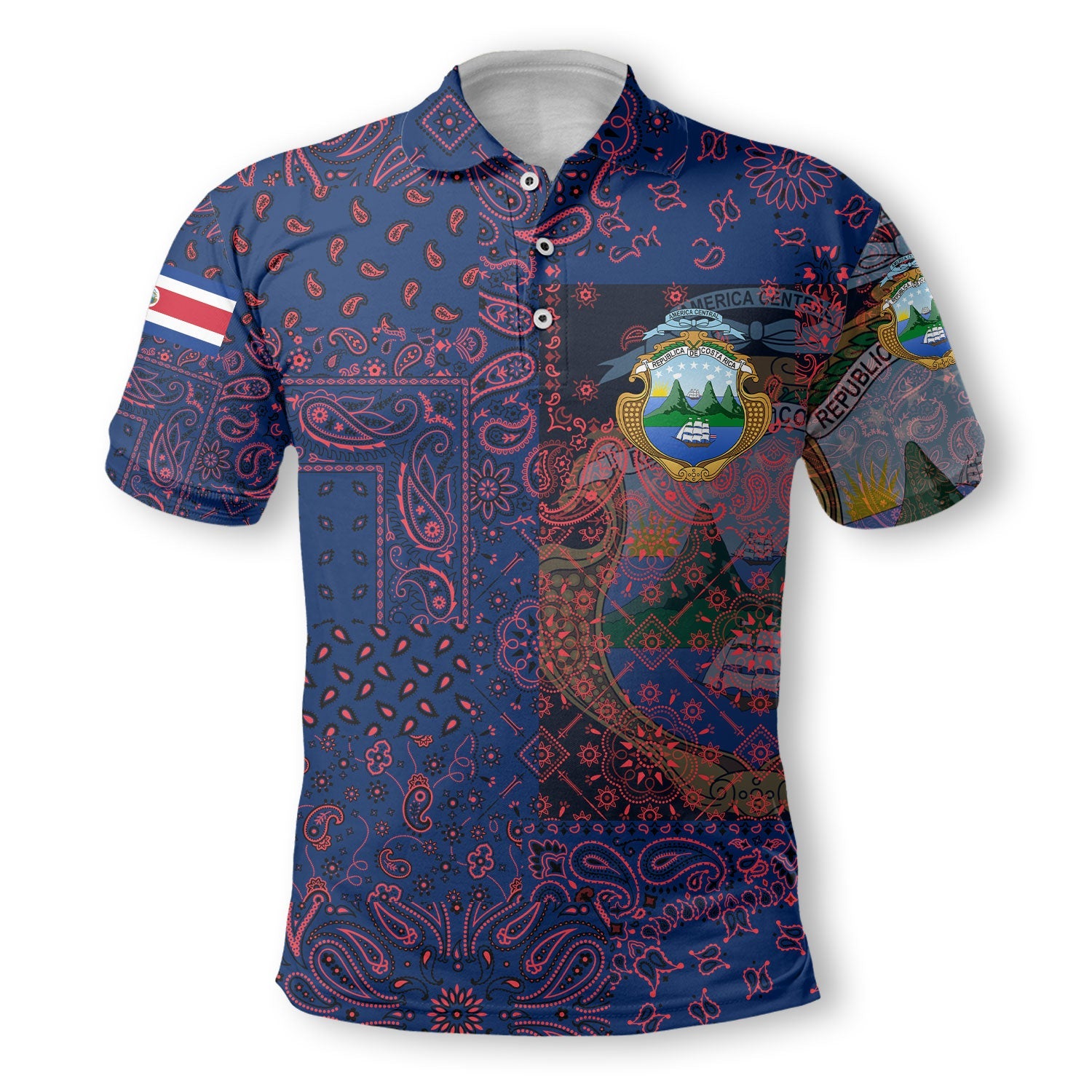 Costa Rica Polo Shirt Paisley Flag And Skull Style 2