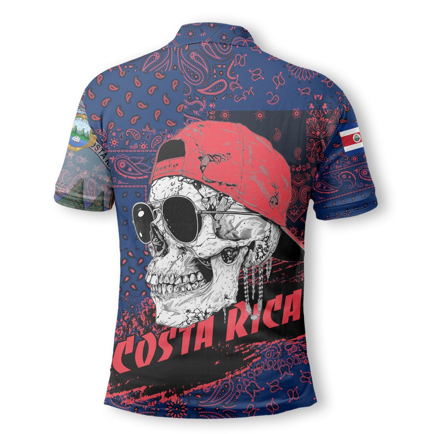 Costa Rica Polo Shirt Paisley Flag And Skull Style 3