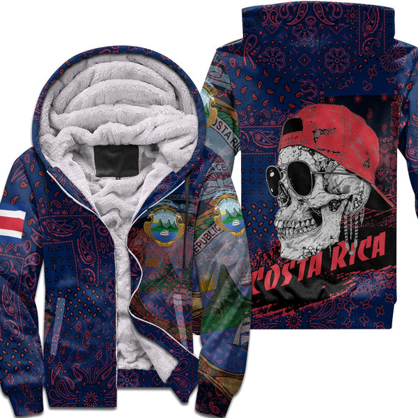 Costa Rica Sherpa Hoodie Paisley Flag And Skull Style 1