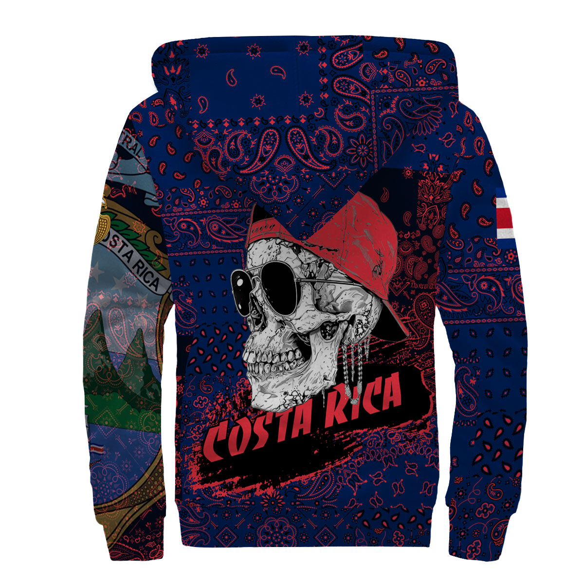 Costa Rica Sherpa Hoodie Paisley Flag And Skull Style 2