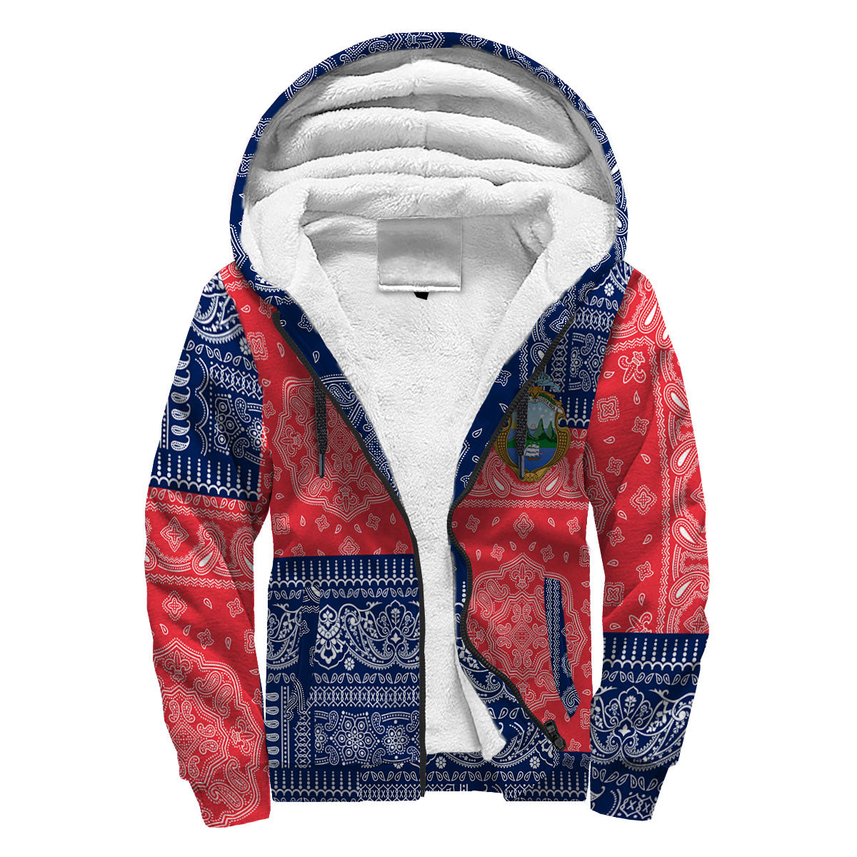 Costa Rica Sherpa Hoodie Flag And Paisley Basic Style 3