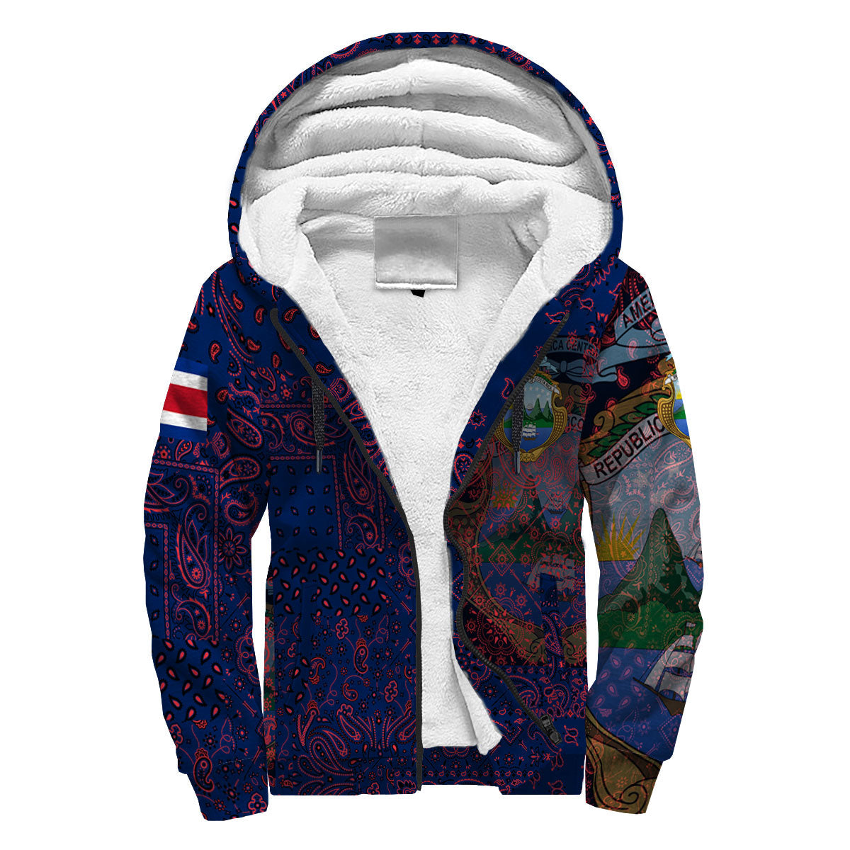 Costa Rica Sherpa Hoodie Paisley Flag And Skull Style 3