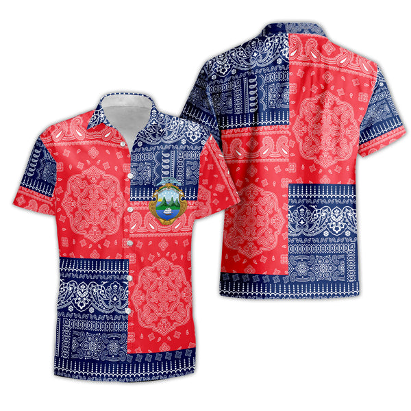 Costa Rica Short Sleeve Shirt Flag And Paisley Basic Style 1