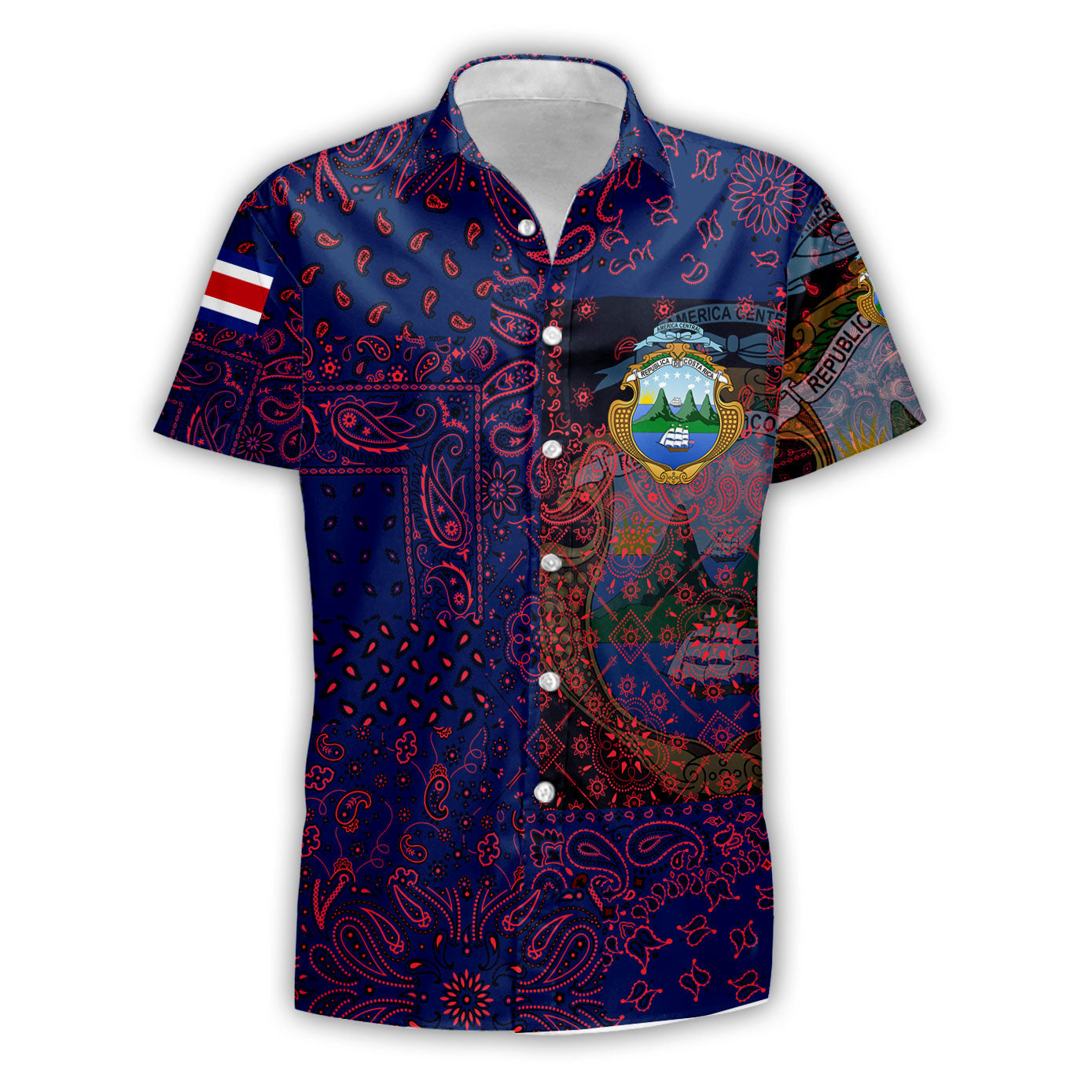 Costa Rica Short Sleeve Shirt Paisley Flag And Skull Style 1