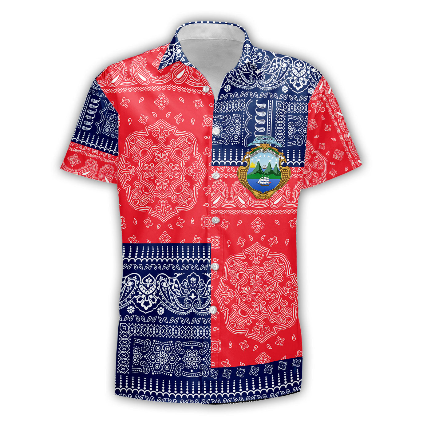 Costa Rica Short Sleeve Shirt Flag And Paisley Basic Style 2