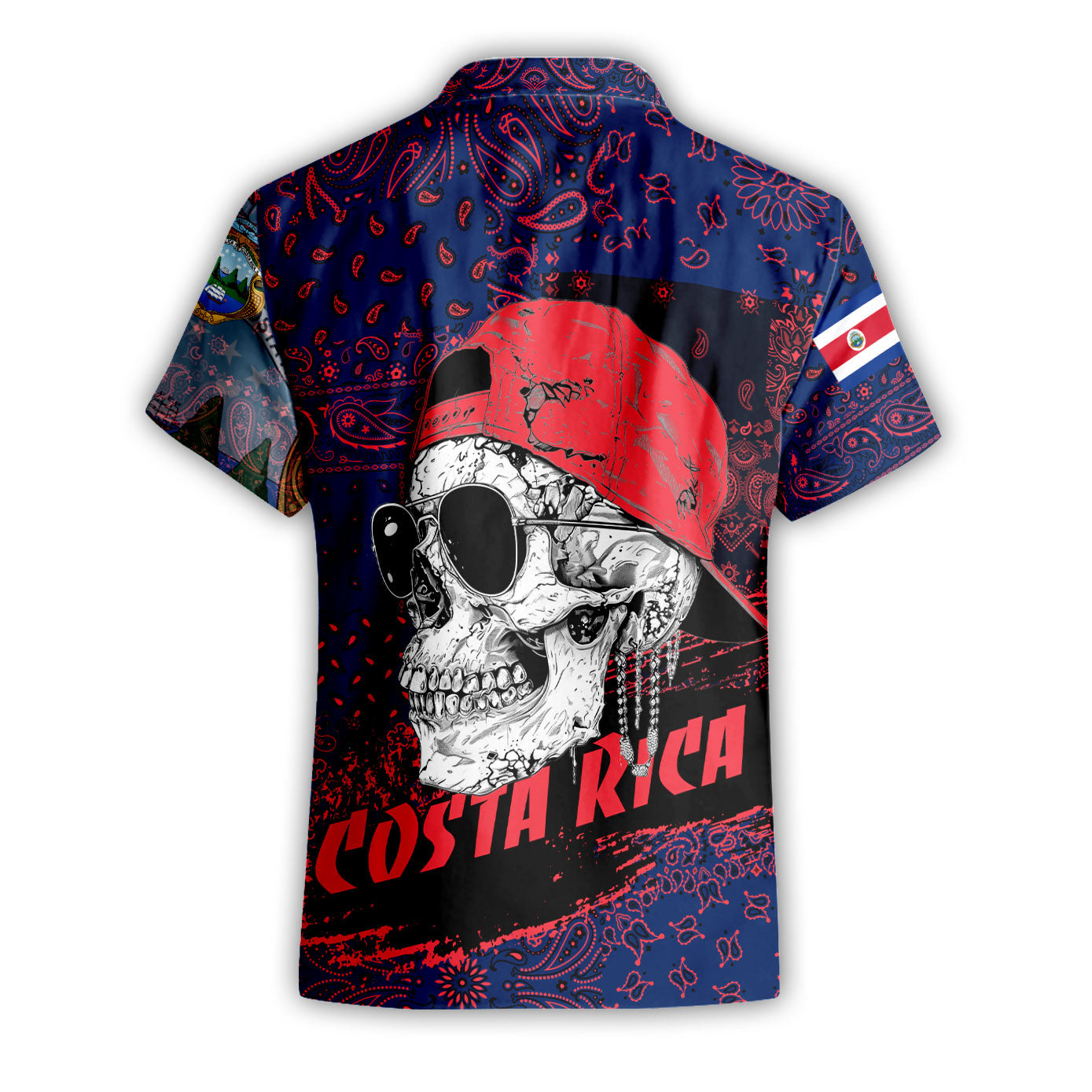 Costa Rica Short Sleeve Shirt Paisley Flag And Skull Style 2