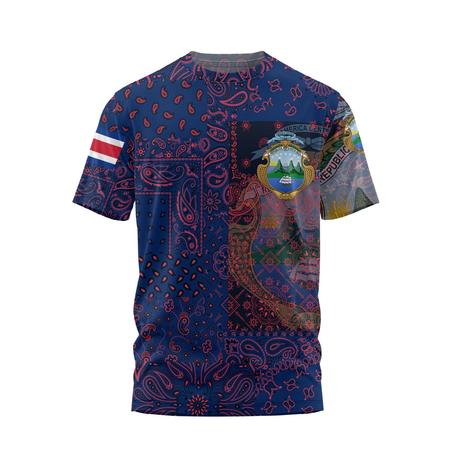 Costa Rica T Shirt Paisley Flag And Skull Style 1