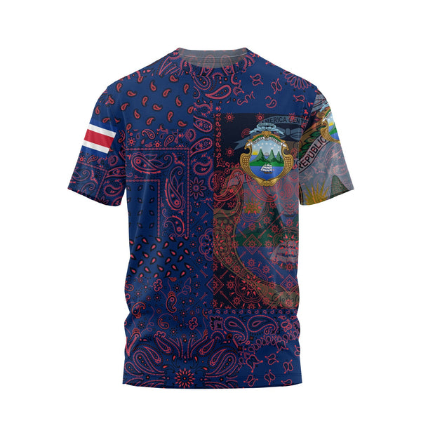 Costa Rica T Shirt Paisley Flag And Skull Style 1