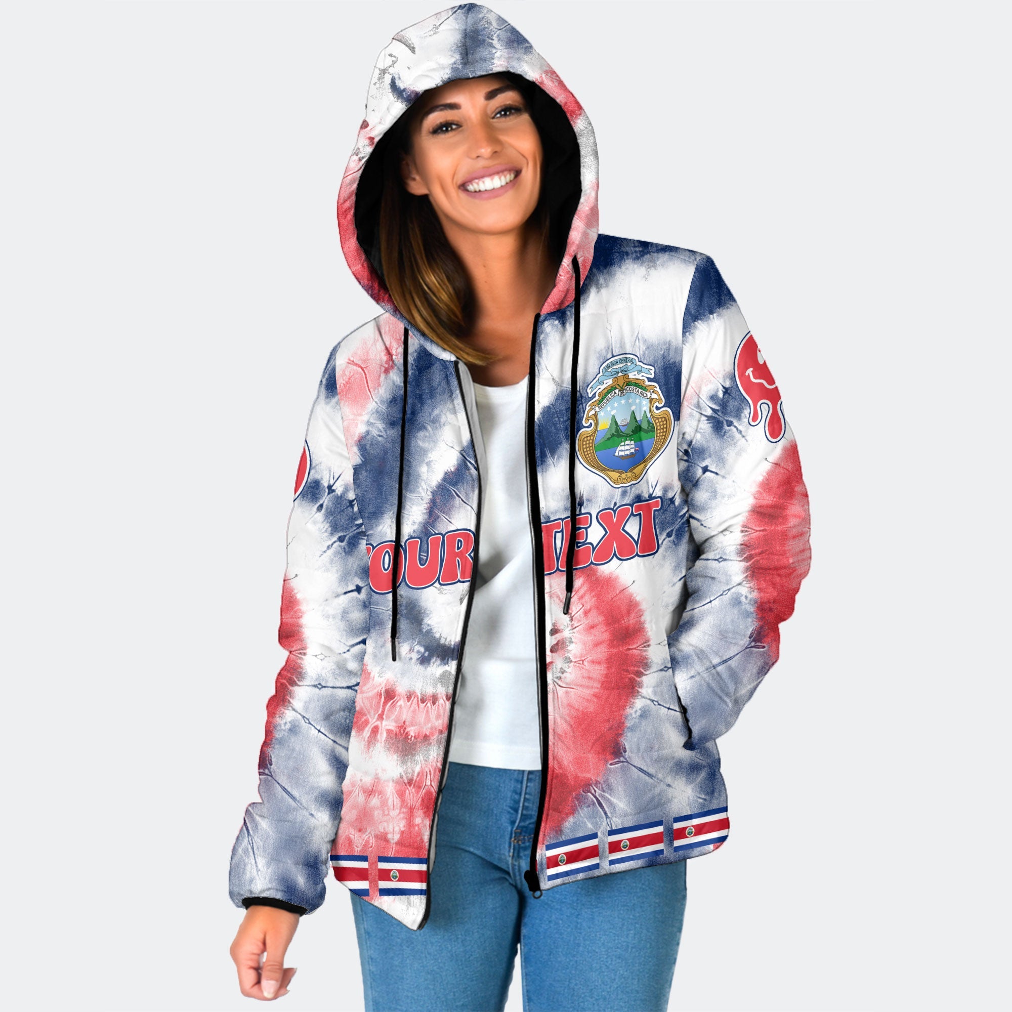 Costa Rica Women Hooded Padded Jacket Custom Tie Dye Style 1