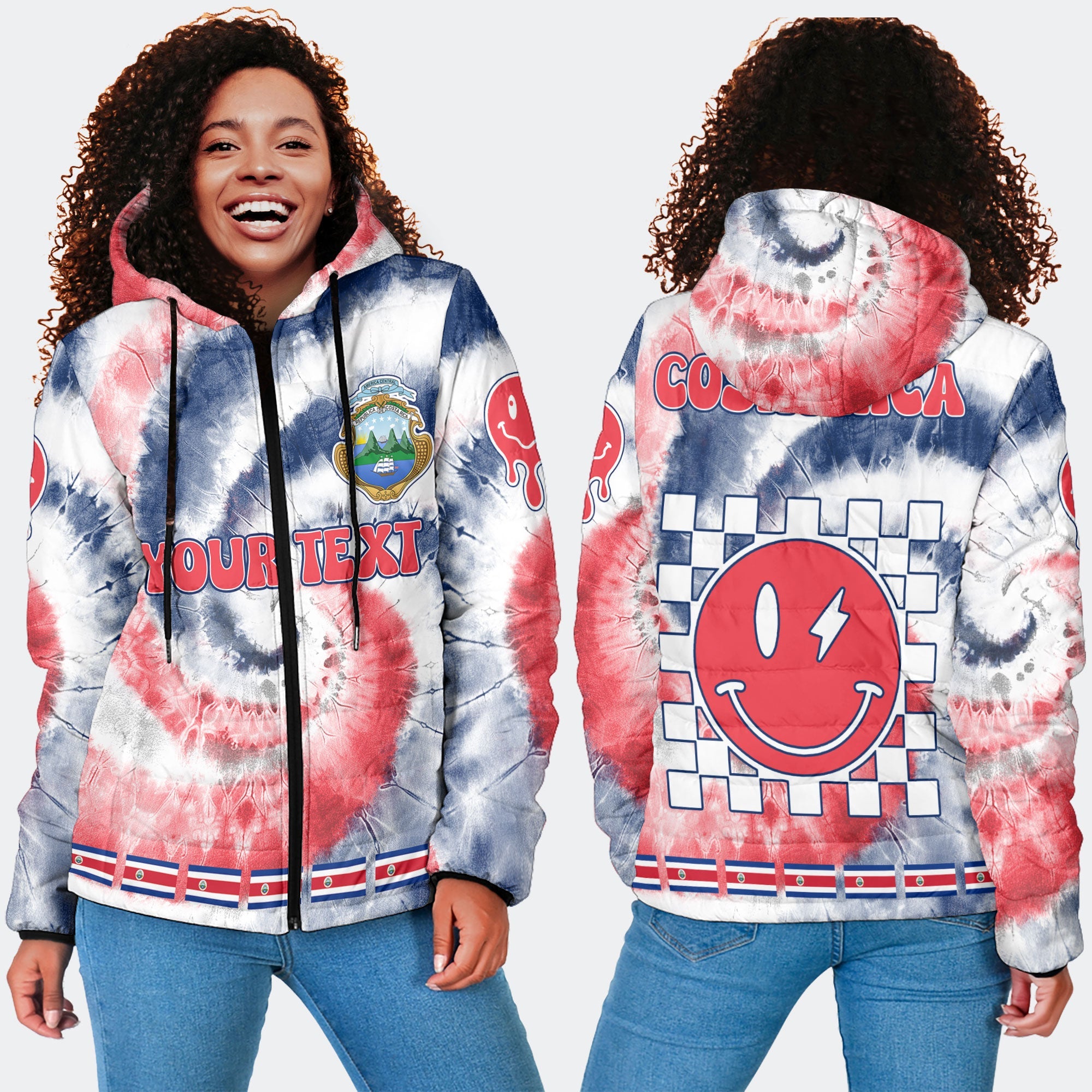 Costa Rica Women Hooded Padded Jacket Custom Tie Dye Style 2