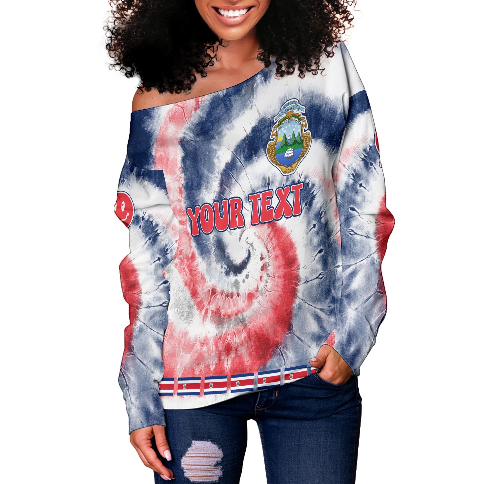 Costa Rica Women Off Shoulder Sweatshirt Custom Tie Dye Style 3